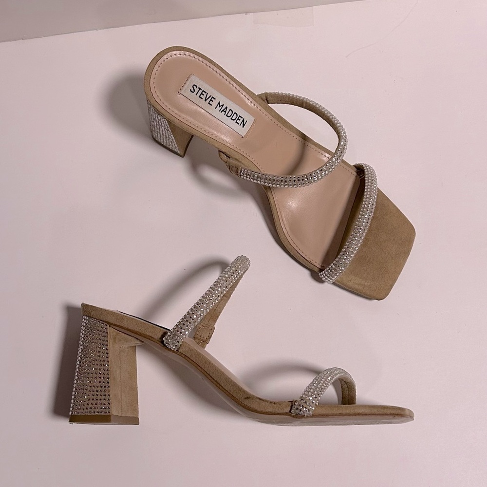 Steve Madden Womens Lilah Rhinestone Brown Faux Suede Heels Shoes Size 6M